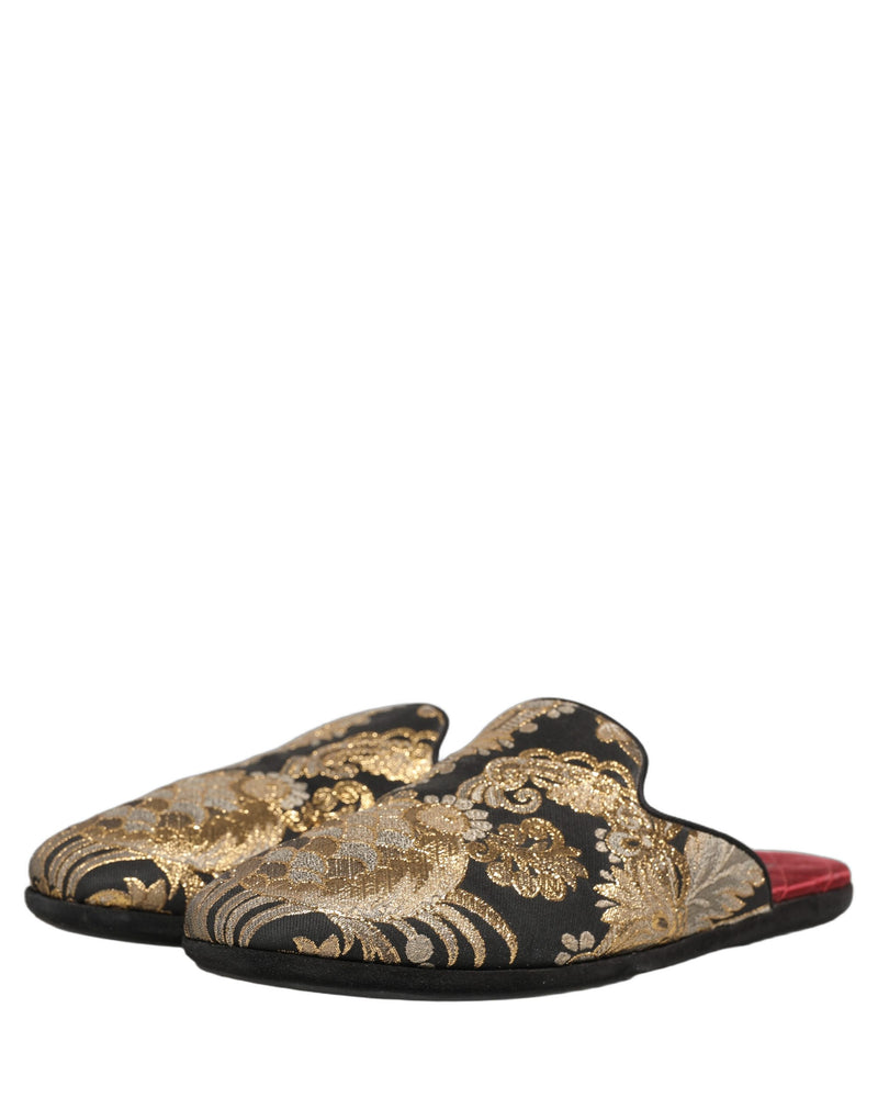 Dolce & Gabbana Black Floral Jacquard Flats Sandals for Men