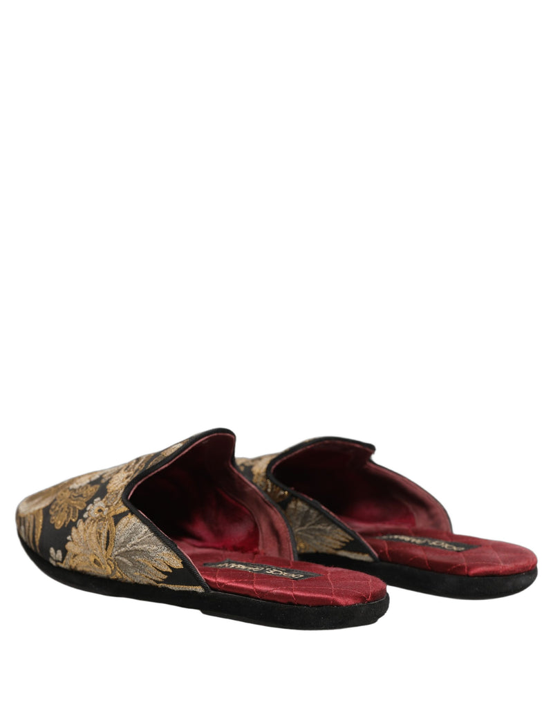 Dolce & Gabbana Black Floral Jacquard Flats Sandals for Men