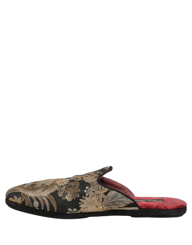 Dolce & Gabbana Black Floral Jacquard Flats Sandals for Men