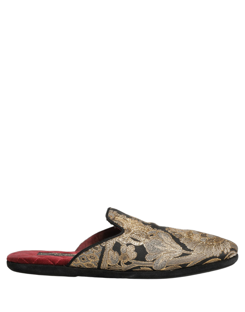 Dolce & Gabbana Black Floral Jacquard Flats Sandals for Men