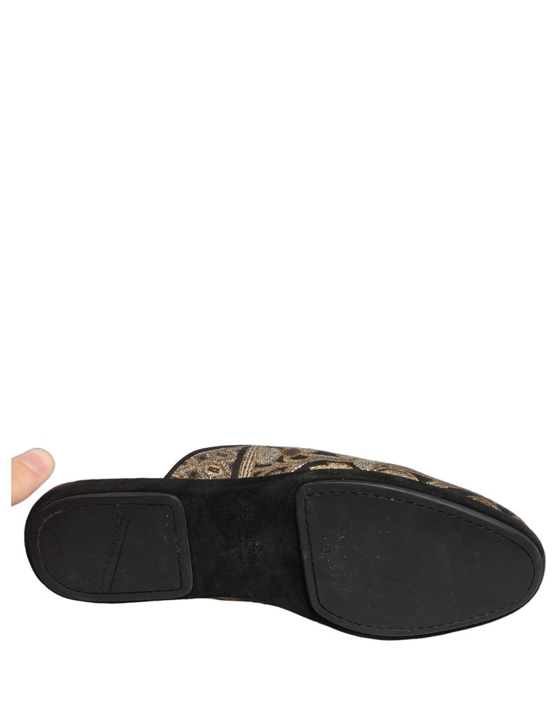 Dolce & Gabbana Black Floral Jacquard Flats Sandals for Men