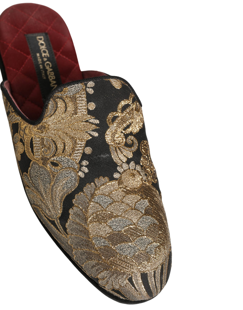 Dolce & Gabbana Black Floral Jacquard Flats Sandals for Men