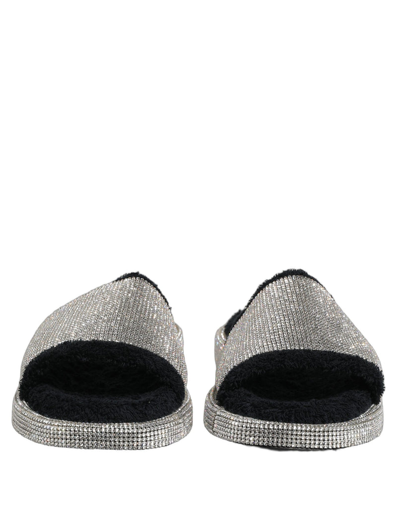 Dolce & Gabbana Black Crystal Embellished Platform Men Slides Shoes