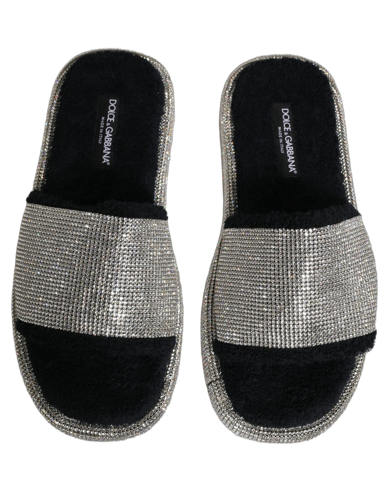 Dolce & Gabbana Black Crystal Embellished Platform Men Slides Shoes