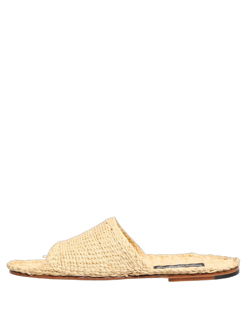 Dolce & Gabbana Beige Straw Raffia Slides Sandals for Men