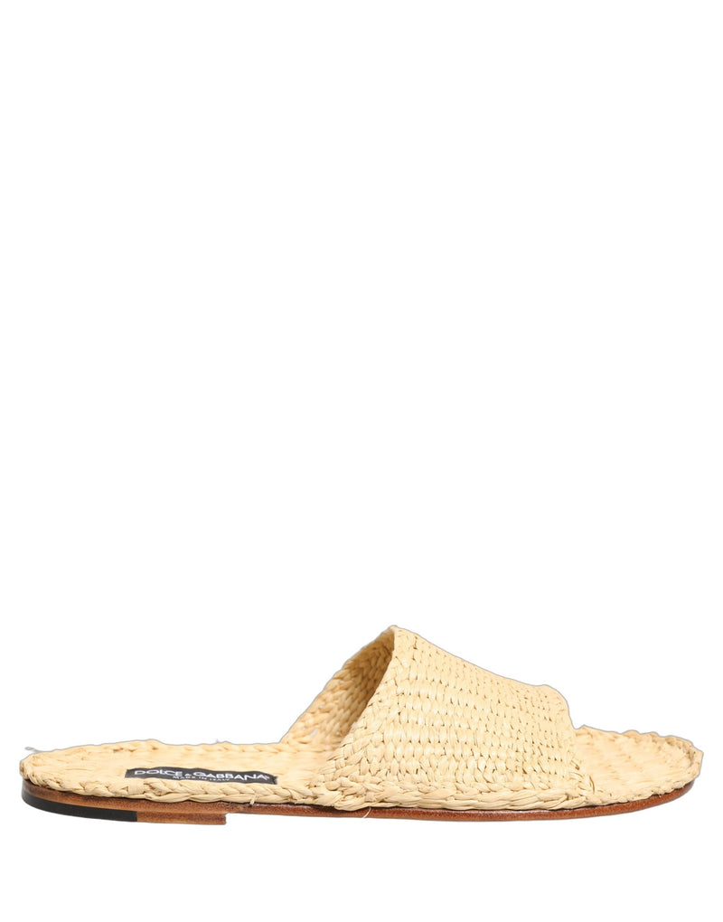 Dolce & Gabbana Beige Straw Raffia Slides Sandals for Men