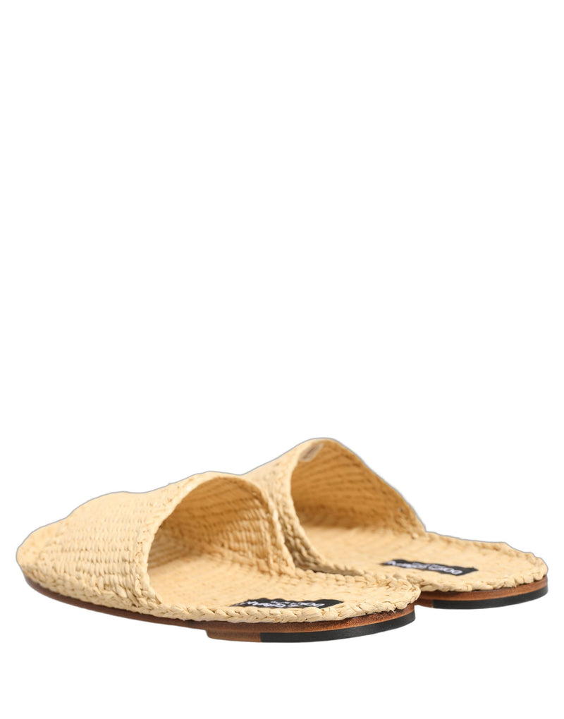 Dolce & Gabbana Beige Straw Raffia Slides Sandals for Men