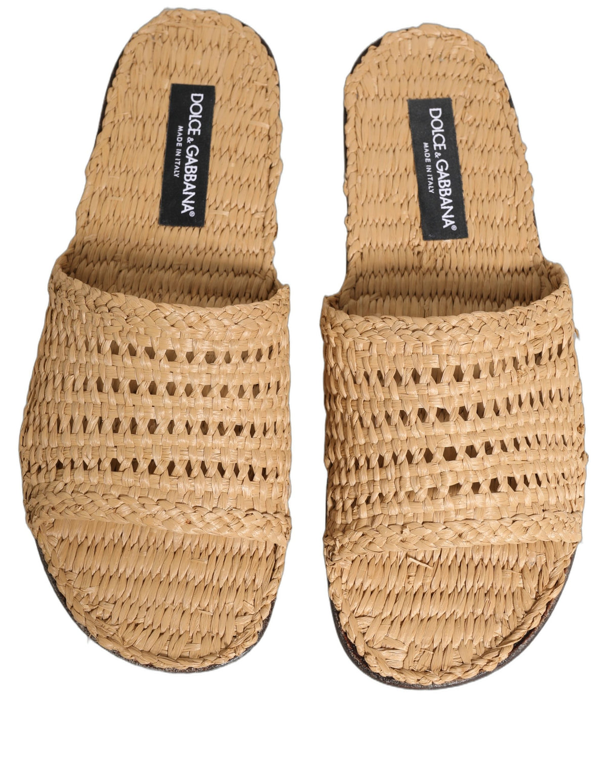 Dolce & Gabbana Beige Straw Raffia Slides Sandals for Men