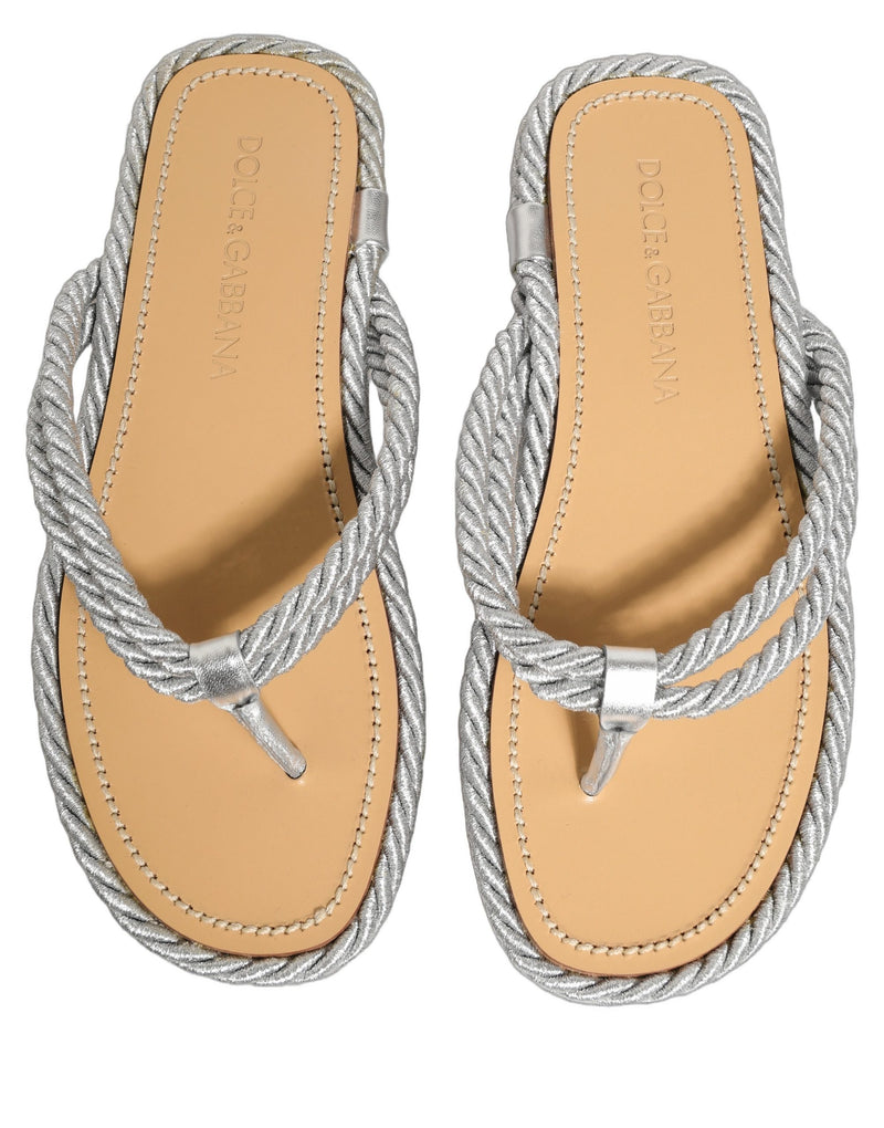 Dolce & Gabbana Silver Rope Slides Sandals for Men