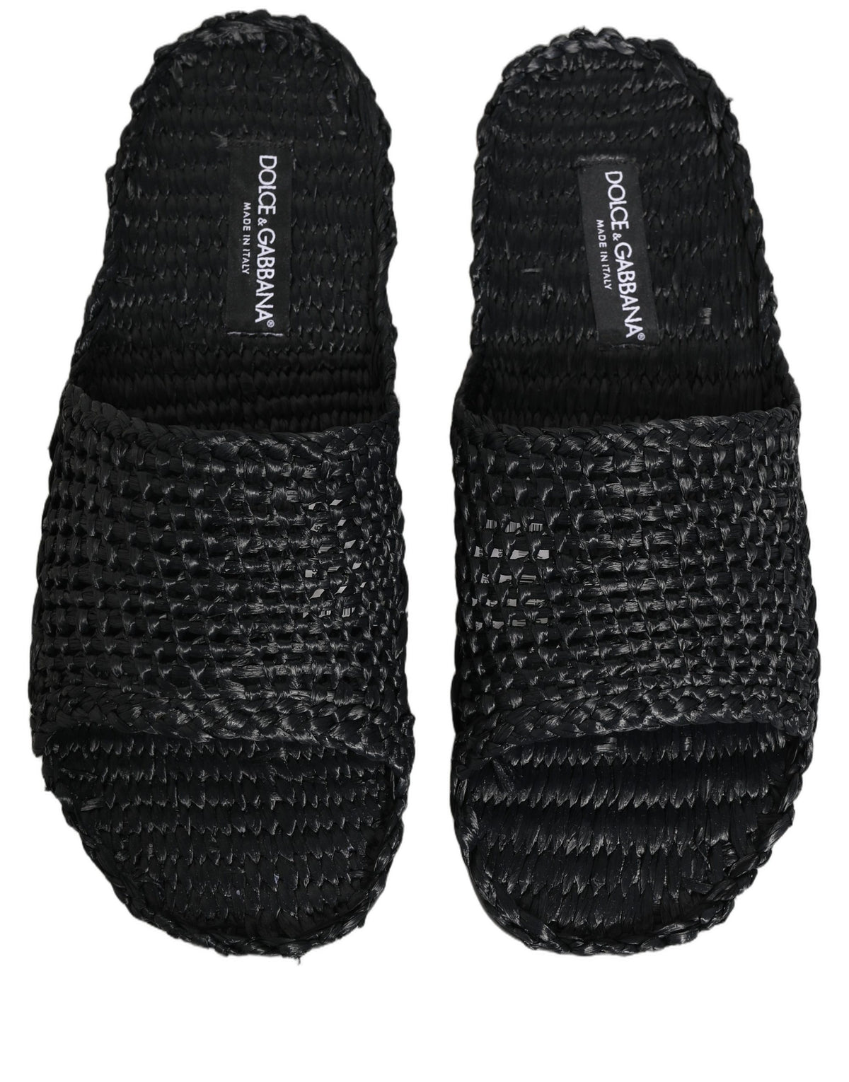 Dolce & Gabbana Black Straw Raffia Slides Sandals for Men