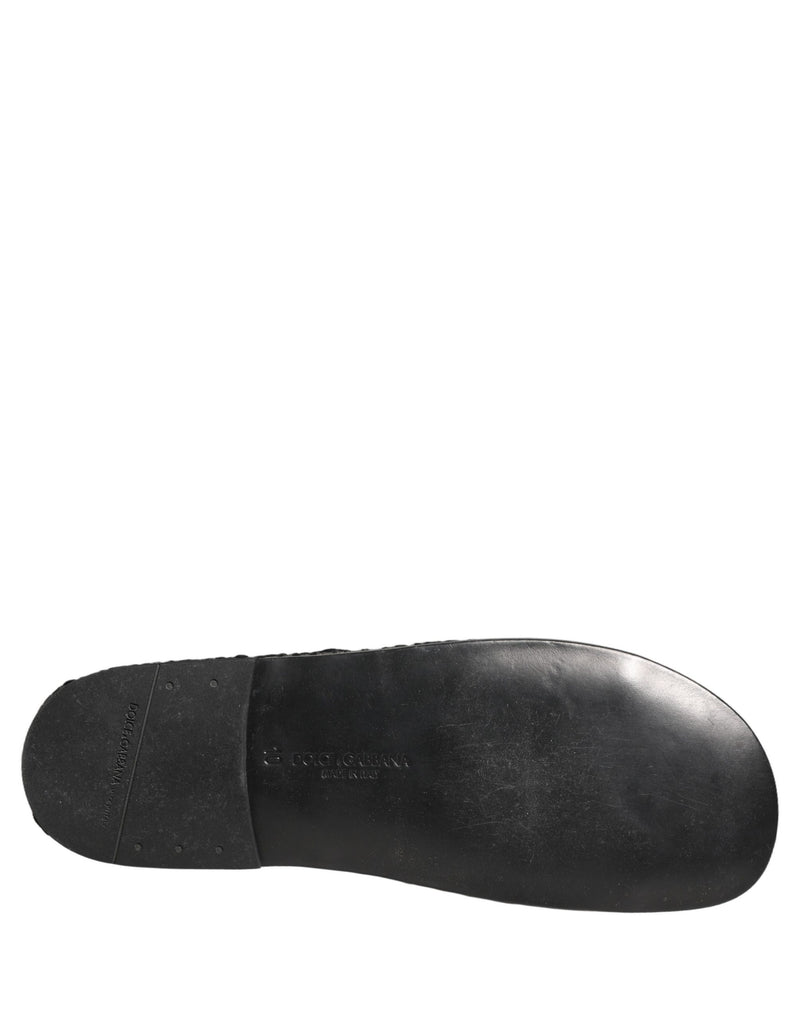 Dolce & Gabbana Black Fabric Woven Slides Sandals for Men