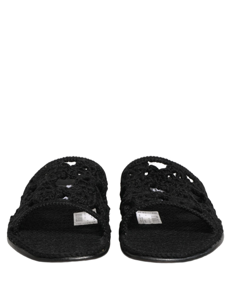 Dolce & Gabbana Black Fabric Woven Slides Sandals for Men