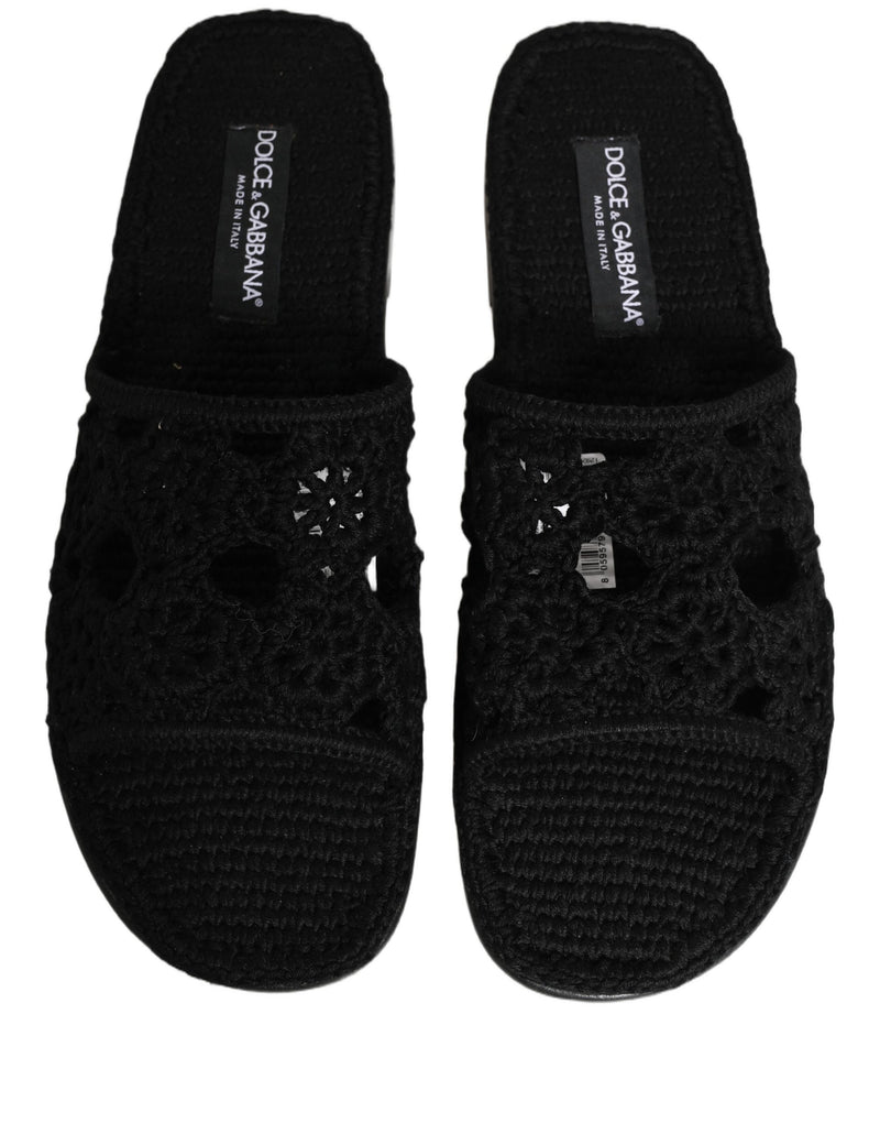 Dolce & Gabbana Black Fabric Woven Slides Sandals for Men