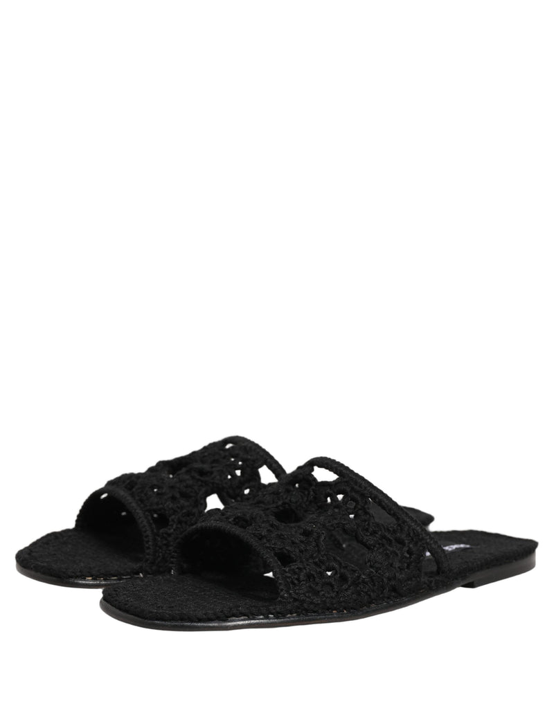 Dolce & Gabbana Black Fabric Woven Slides Sandals for Men