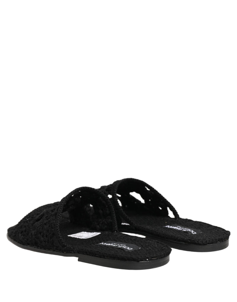 Dolce & Gabbana Black Fabric Woven Slides Sandals for Men