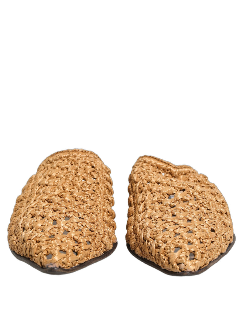 Dolce & Gabbana Beige Woven Straw Slides Sandals for Men