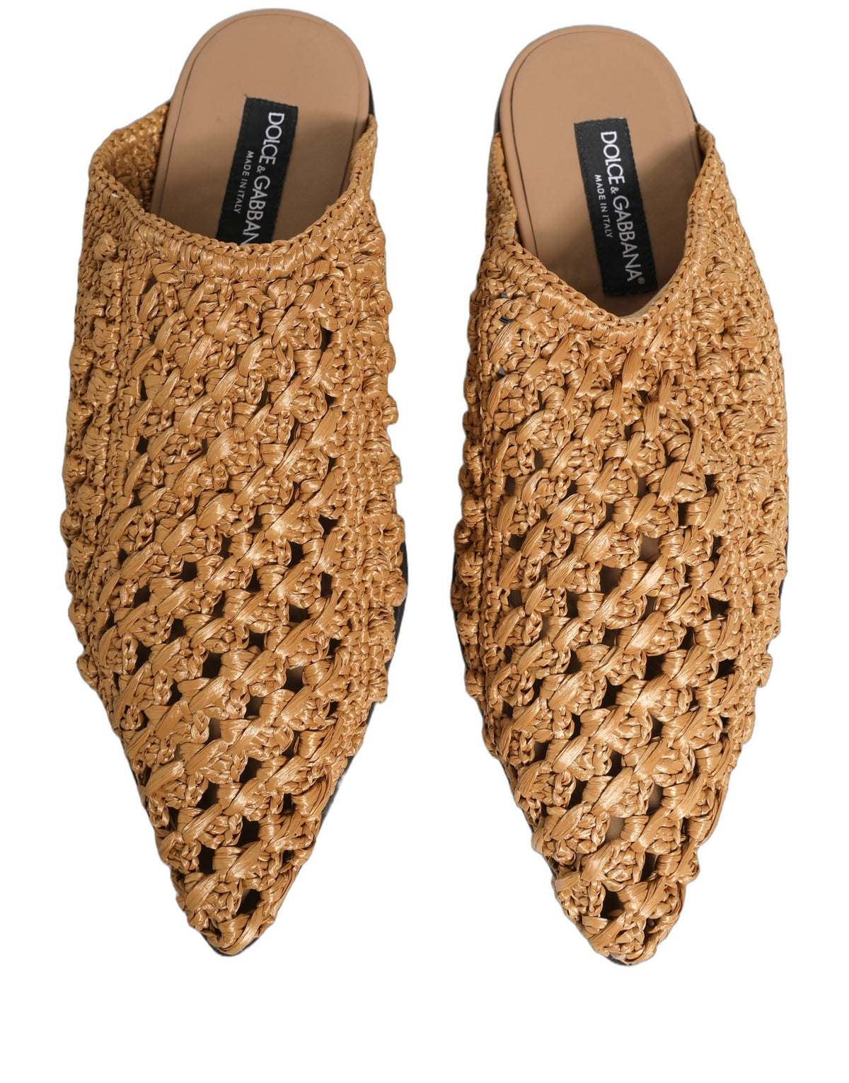 Dolce & Gabbana Beige Woven Straw Slides Sandals for Men