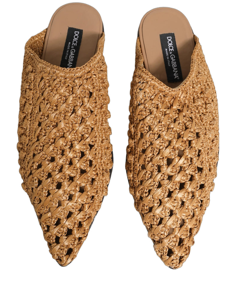 Dolce & Gabbana Beige Woven Straw Slides Sandals for Men