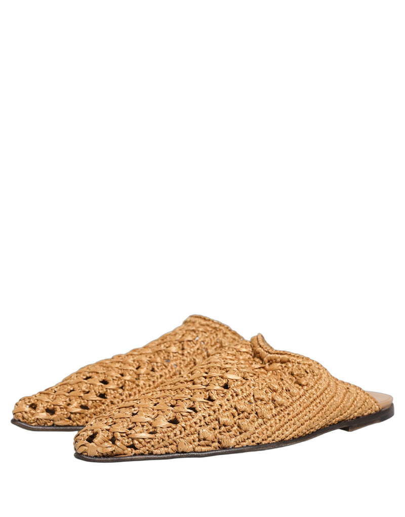 Dolce & Gabbana Beige Woven Straw Slides Sandals for Men
