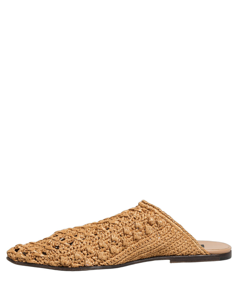Dolce & Gabbana Beige Woven Straw Slides Sandals for Men