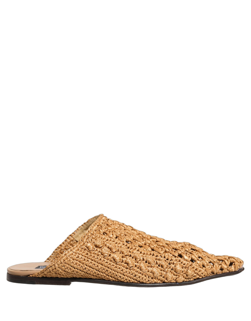 Dolce & Gabbana Beige Woven Straw Slides Sandals for Men
