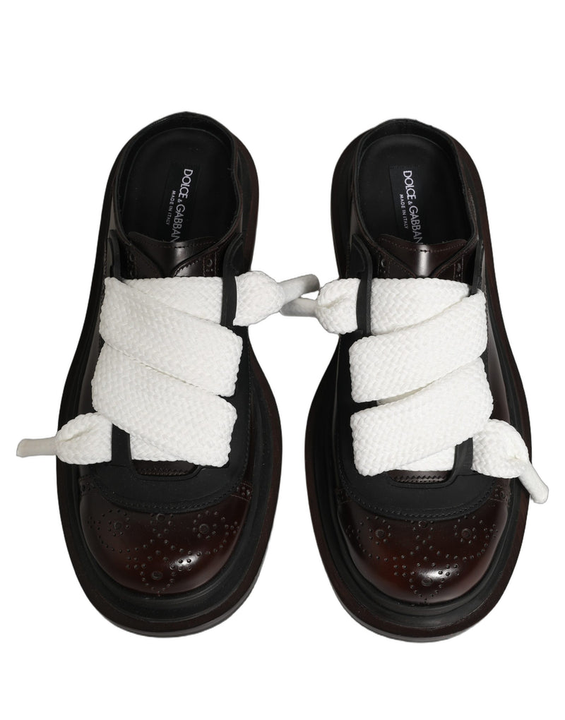 Dolce & Gabbana Brown Leather Slip-On Flat Sandals for Men
