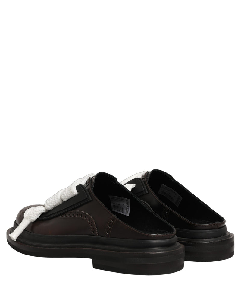 Dolce & Gabbana Brown Leather Slip-On Flat Sandals for Men