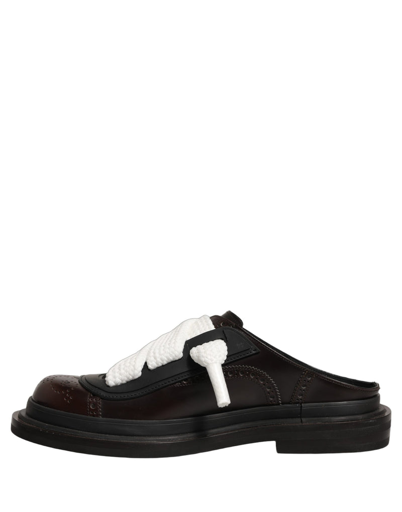 Dolce & Gabbana Brown Leather Slip-On Flat Sandals for Men