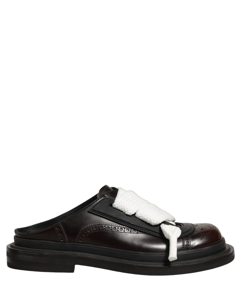 Dolce & Gabbana Brown Leather Slip-On Flat Sandals for Men