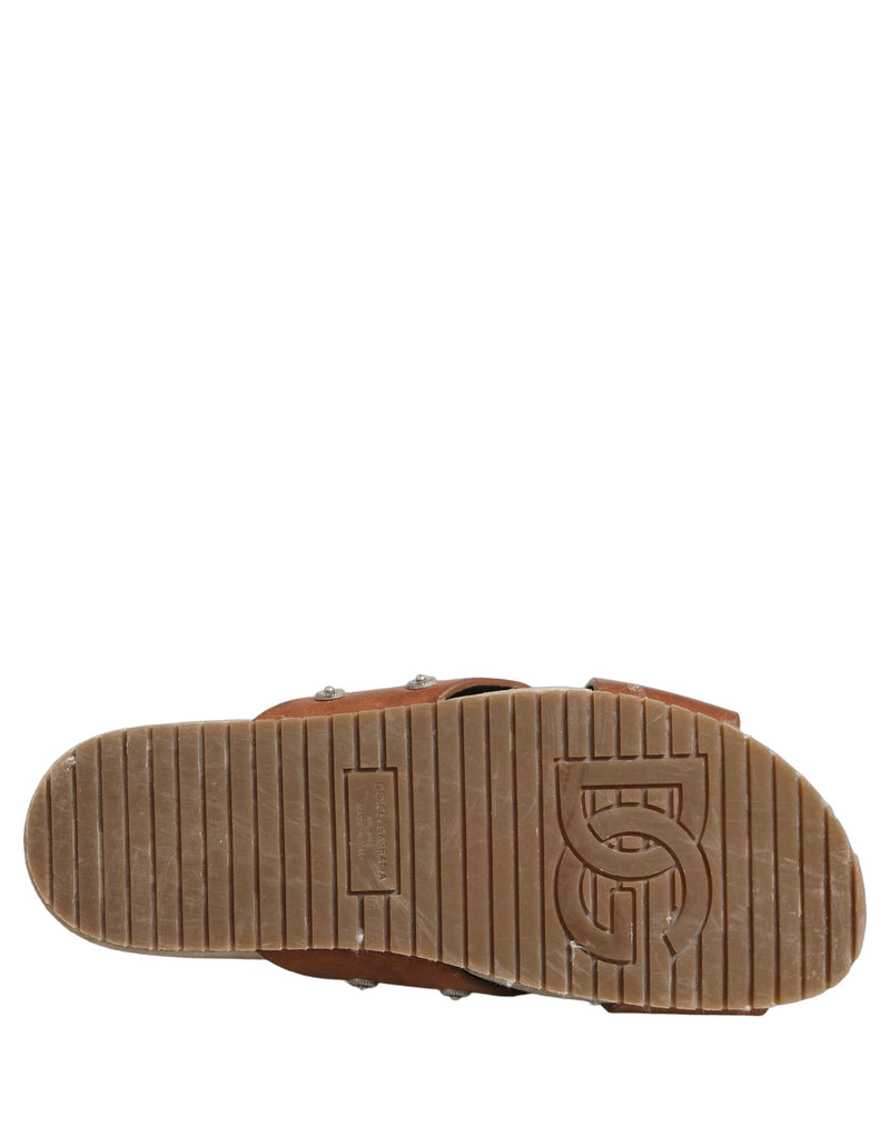 Dolce & Gabbana Brown Calf Leather Slides Sandals for Men