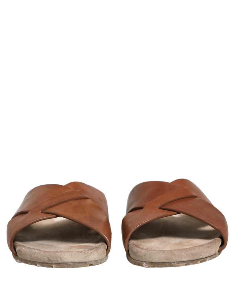 Dolce & Gabbana Brown Calf Leather Slides Sandals for Men