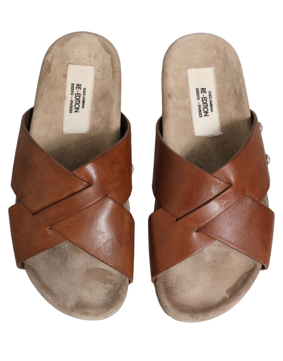 Dolce & Gabbana Brown Calf Leather Slides Sandals for Men