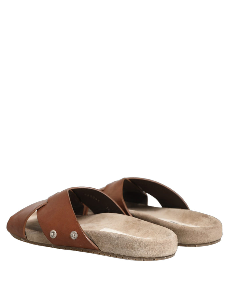 Dolce & Gabbana Brown Calf Leather Slides Sandals for Men