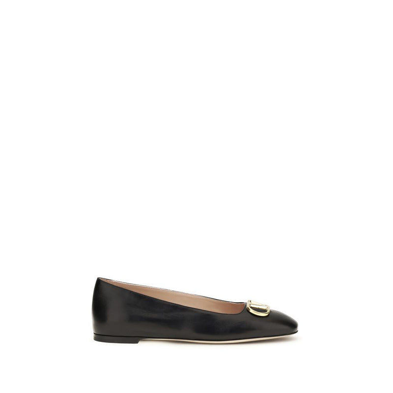 Valentino Garavani Black Calf Leather Bos Taurus Ballet Flats