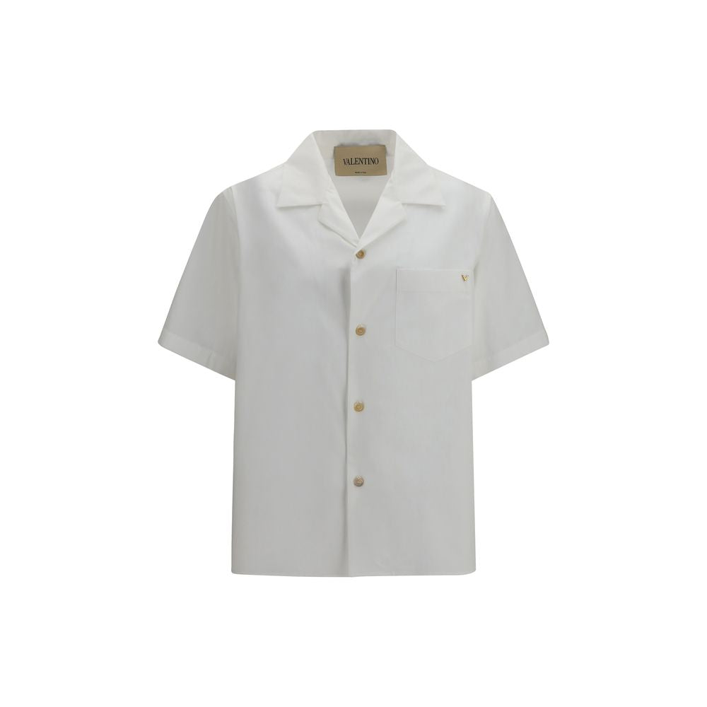 Valentino White Cotton Shortsleeve Shirt with VLogo