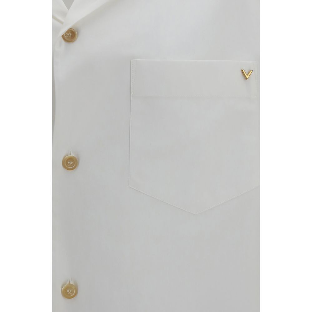 Valentino White Cotton Shortsleeve Shirt with VLogo