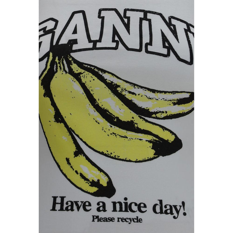 Ganni White Cotton Sleeveless T-Shirt with Banana Graphic