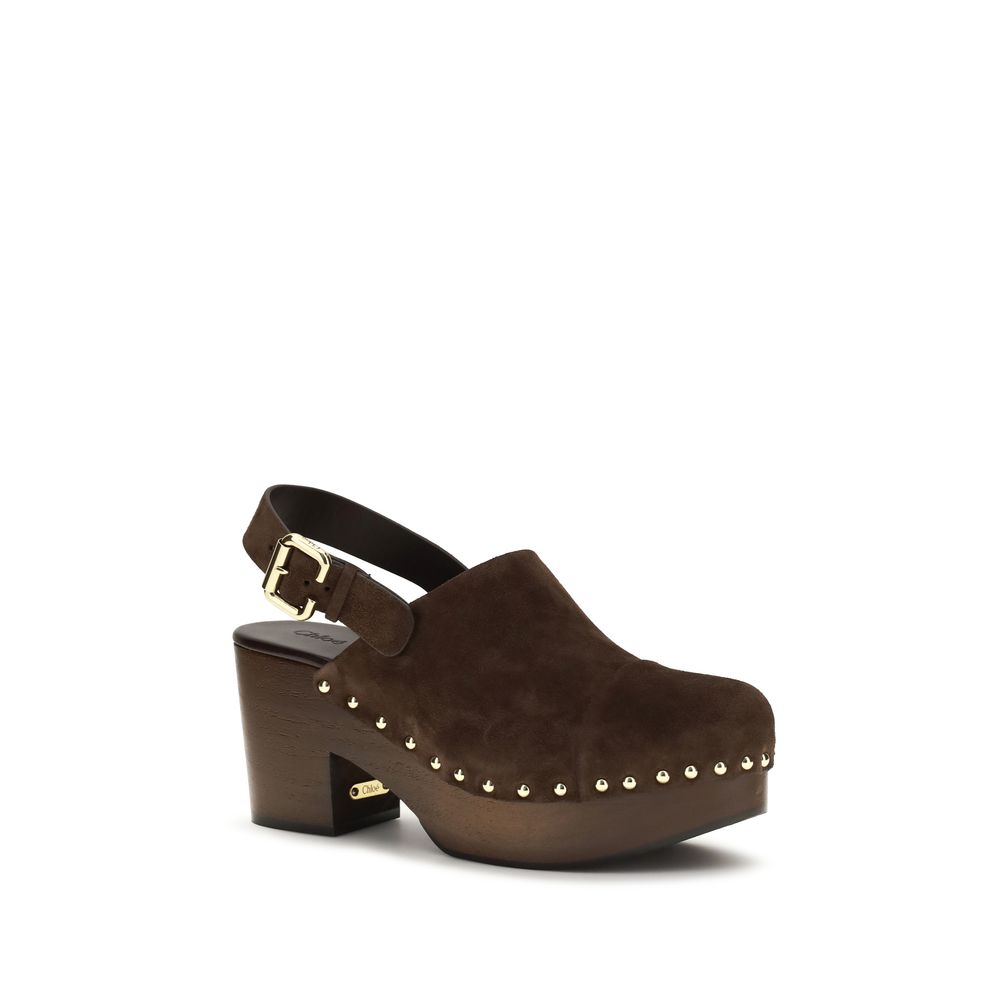 Chloé Jeannette Brown Calf Leather Bos Taurus Clogs