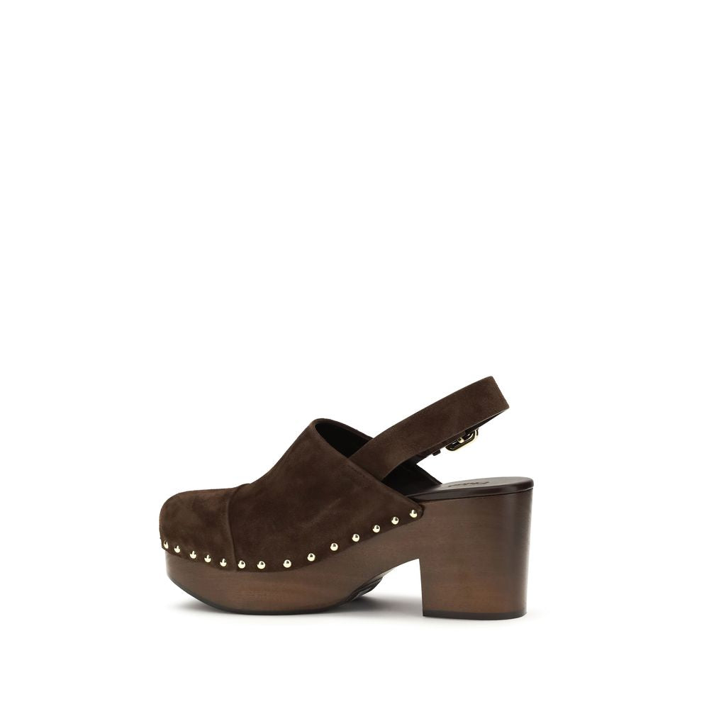 Chloé Jeannette Brown Calf Leather Bos Taurus Clogs