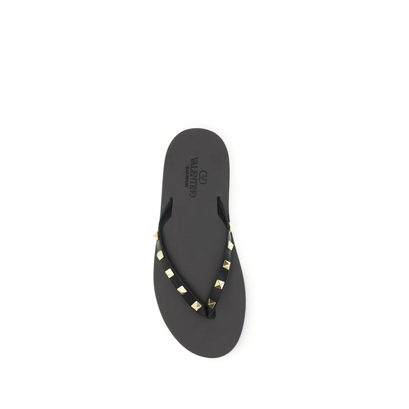 Valentino Garavani Black Calf Leather Bos Taurus Flip-Flop Sandals