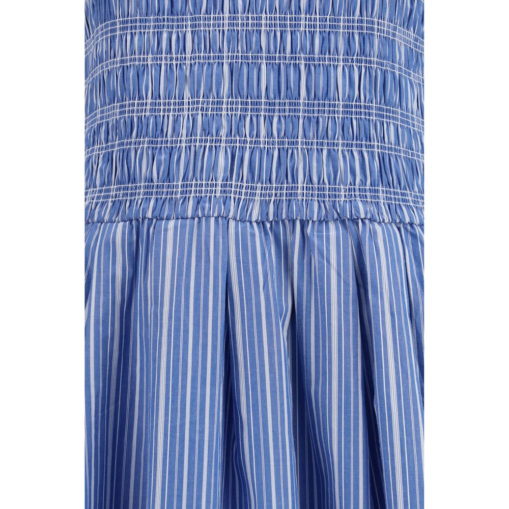 Ganni Blue Cotton Casual Dress with Puff Sleeves