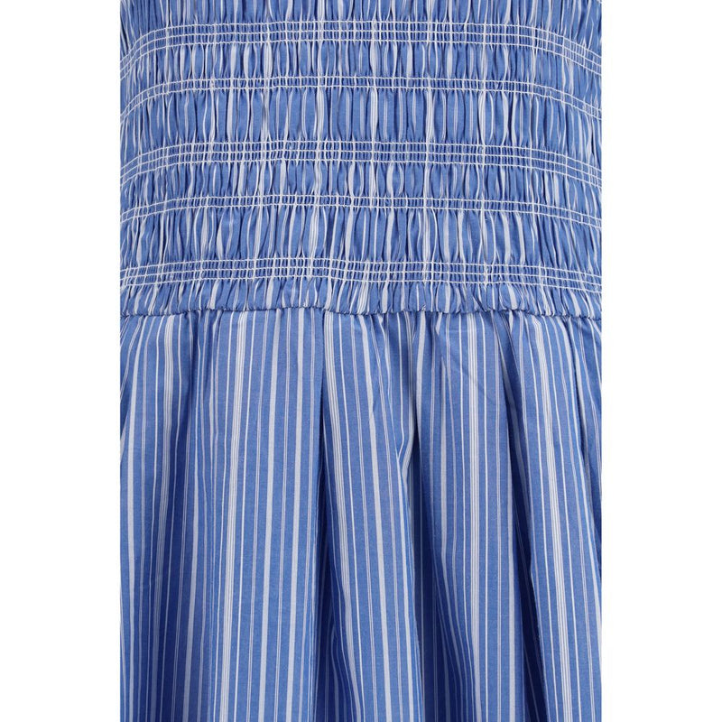 Ganni Blue Cotton Casual Dress with Puff Sleeves