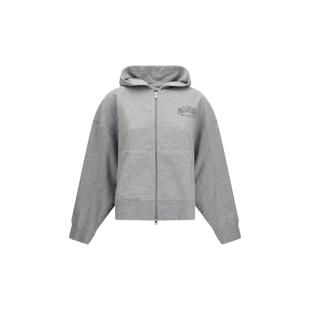 Ganni Gray Cotton Zip-Up Hoodie for Women