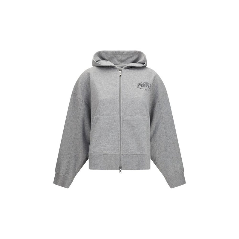 Ganni Gray Cotton Zip-Up Hoodie for Women