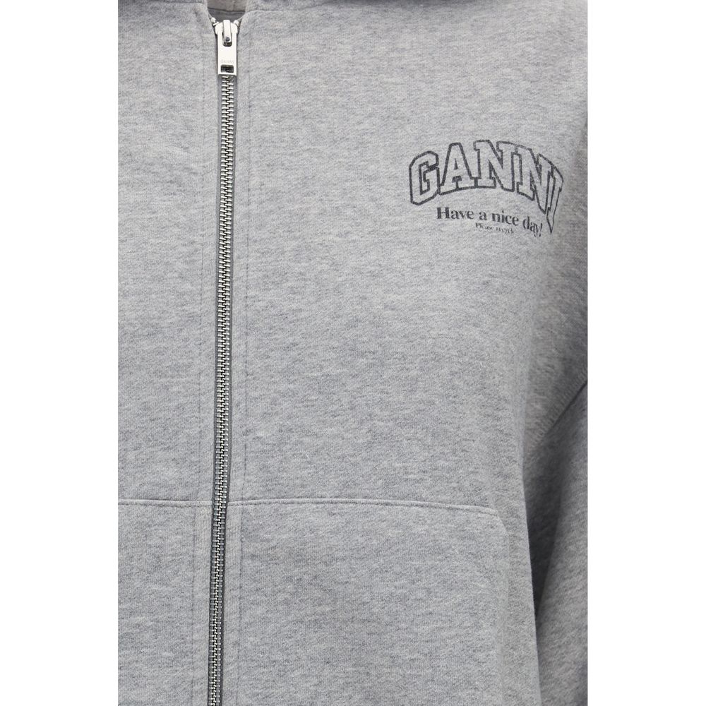 Ganni Gray Cotton Zip-Up Hoodie for Women