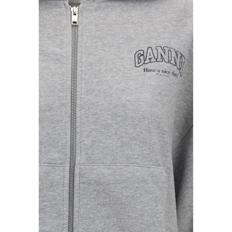 Ganni Gray Cotton Zip-Up Hoodie for Women