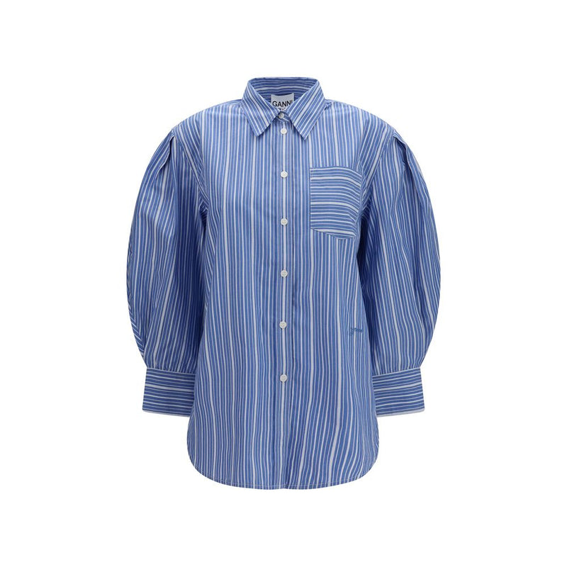 Ganni Blue Cotton Striped Oversized Shirt for Women