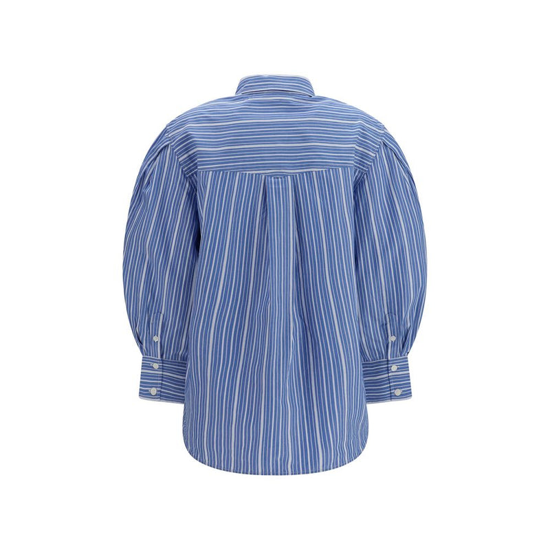 Ganni Blue Cotton Striped Oversized Shirt for Women
