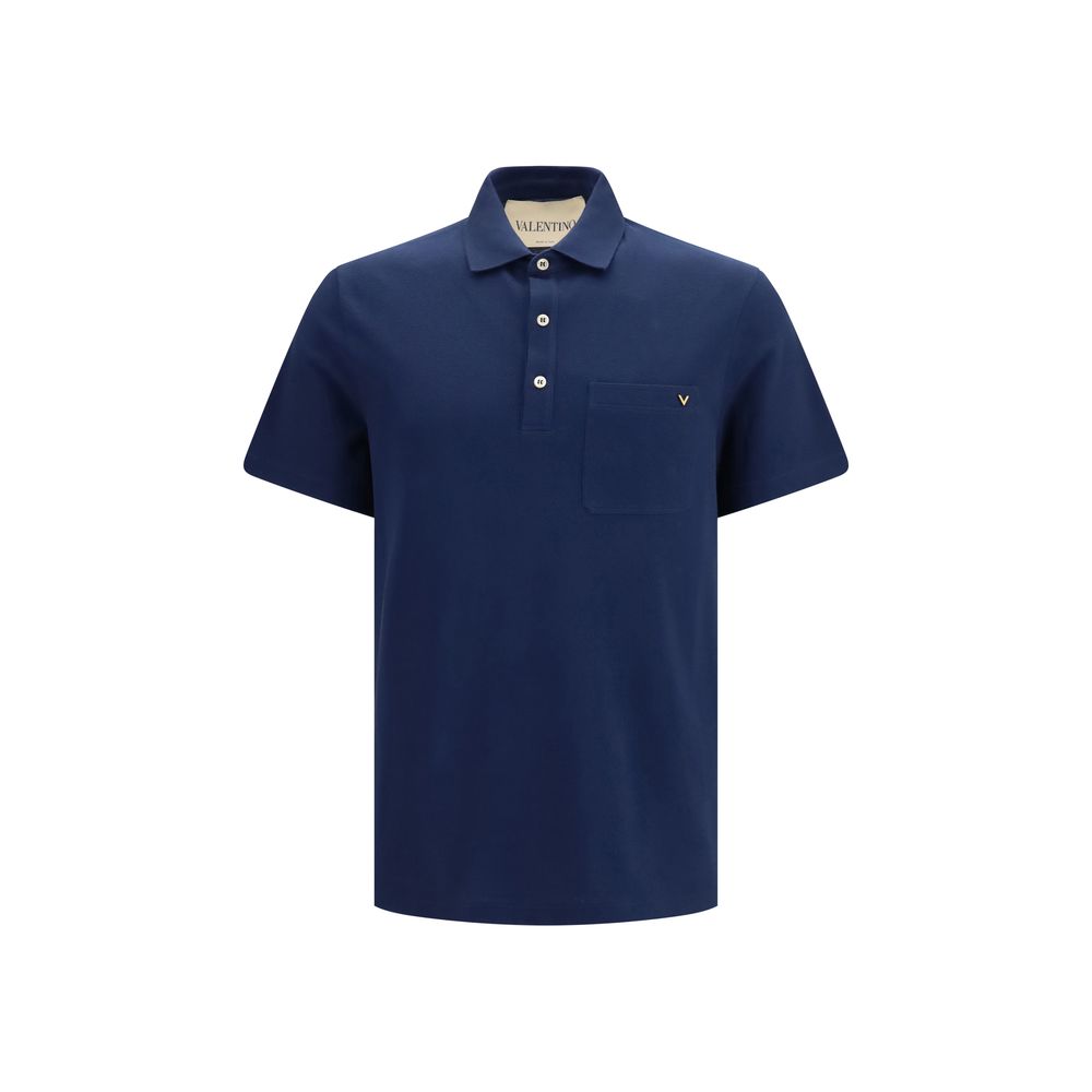 Valentino Blue Cotton Polo Shirt with VLogo