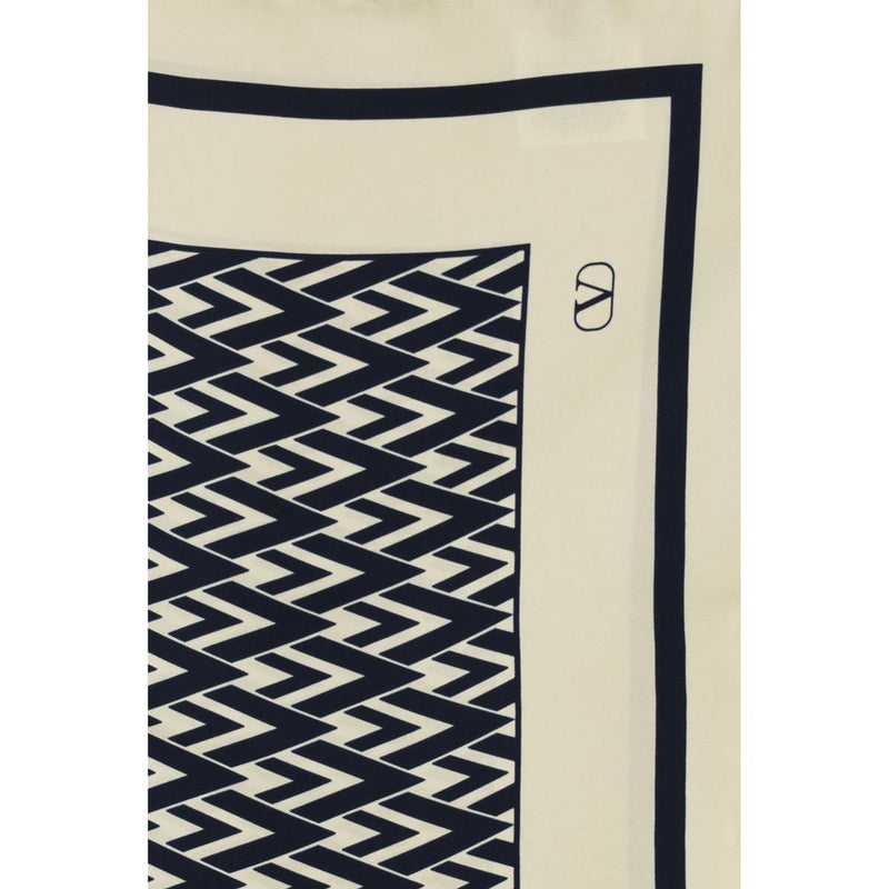 Valentino Garavani Beige Silk Scarf - Toute La V Print